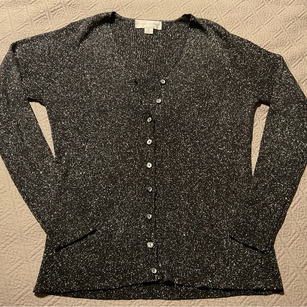 Casual Corner Black and Silver Cardigan